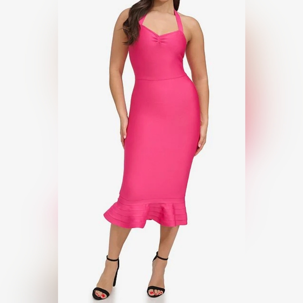 NWT SIENA Stretch Bandage Sweetheart Halter Neckline Flounce Bottom Midi Dress